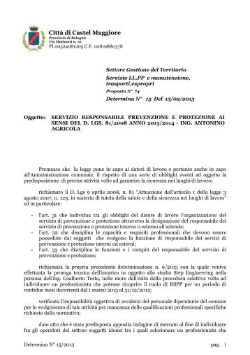 scarica il testo - formato pdf - 98 Kb - Comune di Castel Maggiore