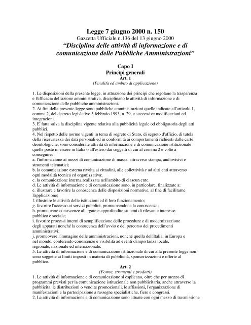 Legge 150/2000 che disciplina le attività di - Comune di Bastia Umbra