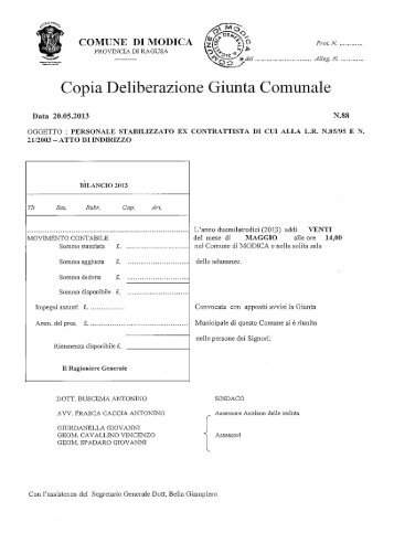 Copia Deliberazione Giunta Comunale - Comune di Modica