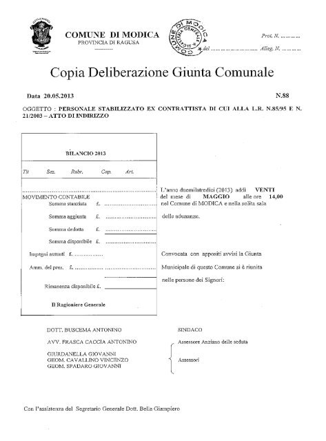 Copia Deliberazione Giunta Comunale - Comune di Modica