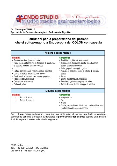 dieta per colonscopia a basso residuo dieta per colonscopia a basso residuo