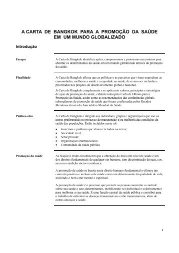 A CARTA DE BANGKOK PARA A PROMOÇÃO DA SAÚDE ... - BVSDE