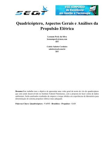 Quadricóptero, Aspectos Gerais e Análises da Propulsão ... - aedb