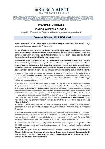 PROSPETTO DI BASE BANCA ALETTI & C. S.P.A. ... - Banca CARIM
