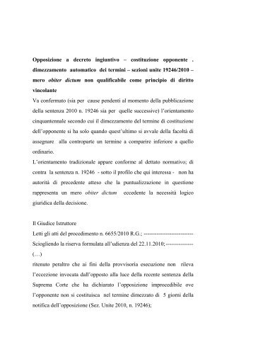 Ordinanza e sentenza del Tribunale di Catania su opposizione a ...