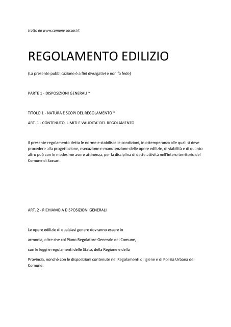 REGOLAMENTO EDILIZIO - Ristrutturazioni Edilizie