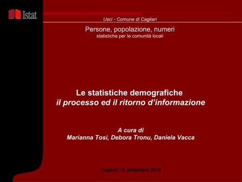 Marianna Tosi, Istat Sardegna - Dati demografici - Comune di Cagliari