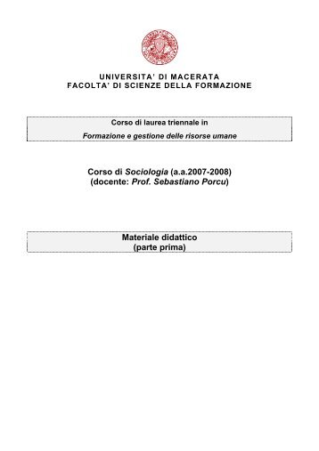 docente: Prof. Sebastiano Porcu - Università degli Studi di Macerata
