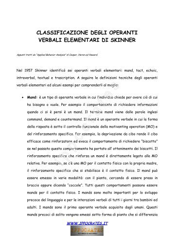 Classificazione operanti verbali (Skinner). - Genitoricontroautismo.org