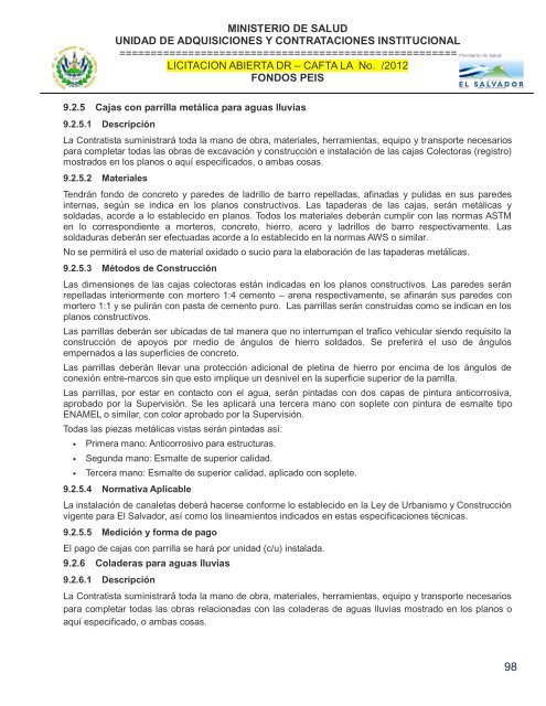 especificaciones tecnicas de licitación publica - Ministerio de Salud