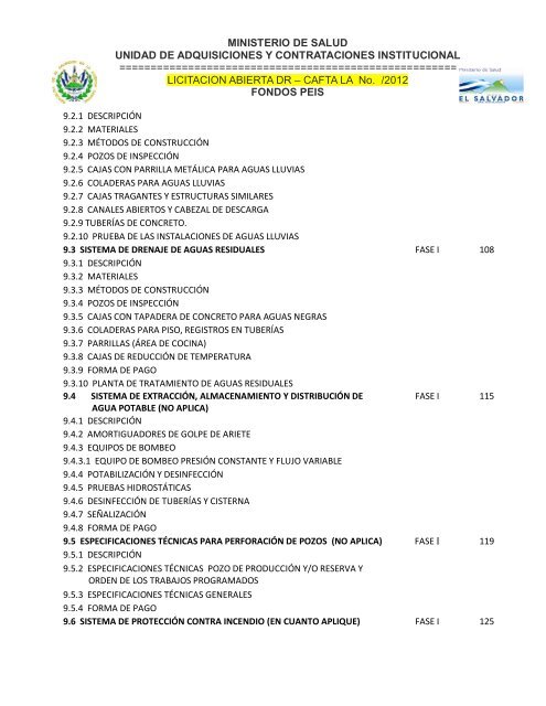 especificaciones tecnicas de licitación publica - Ministerio de Salud