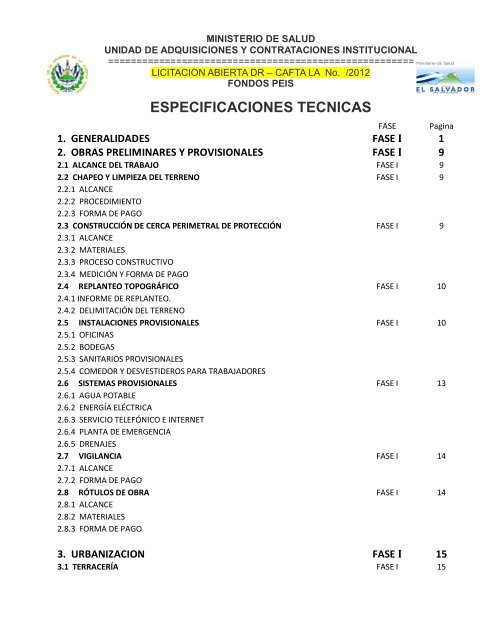 especificaciones tecnicas de licitación publica - Ministerio de Salud