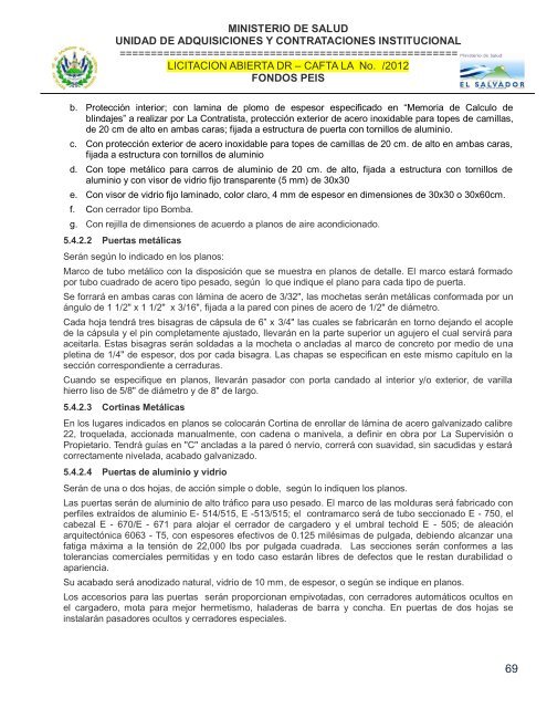 especificaciones tecnicas de licitación publica - Ministerio de Salud