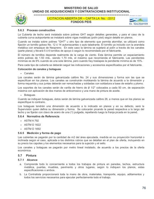 especificaciones tecnicas de licitación publica - Ministerio de Salud