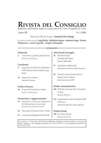 rivista del consiglio - Albo degli Avvocati della provincia di Lecce