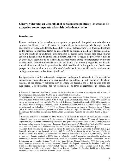 Guerra y derecho en Colombia: el decisionismo político y los ...