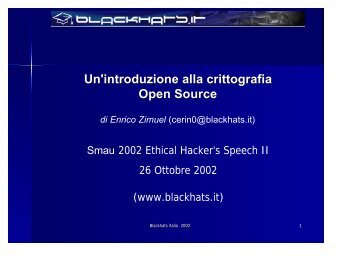 Un'introduzione alla crittografia Open Source di Enrico Zimuel - Clusit