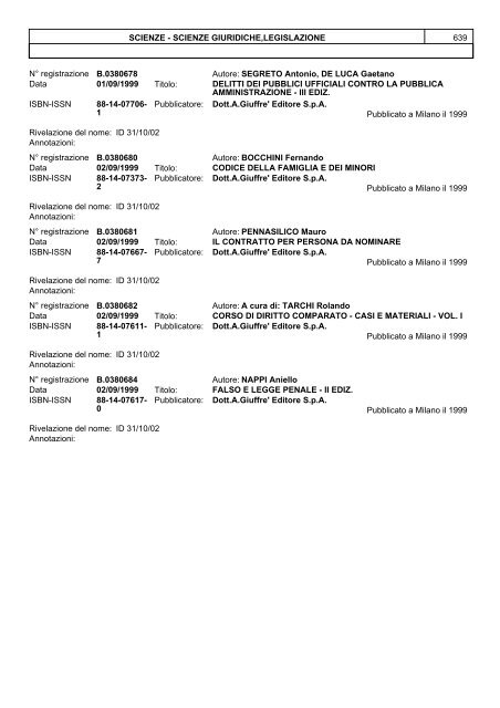 Bollettino Anno 1999 (aprile-dicembre) - Direzione Generale per i ...