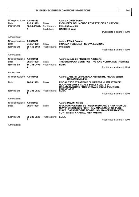 Bollettino Anno 1999 (aprile-dicembre) - Direzione Generale per i ...