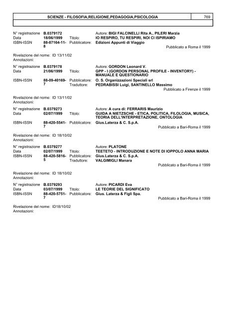 Bollettino Anno 1999 (aprile-dicembre) - Direzione Generale per i ...