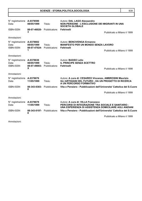 Bollettino Anno 1999 (aprile-dicembre) - Direzione Generale per i ...