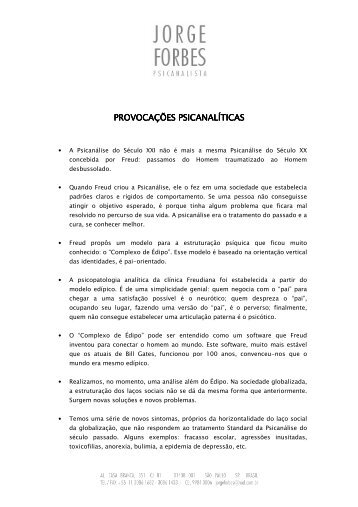 Provocações Psicanalíticas, em pdf - Jorge Forbes