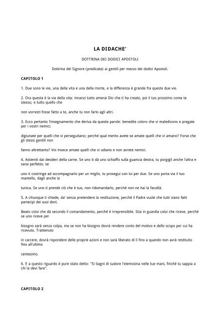 LA DIDACHE' - Venite ad Me