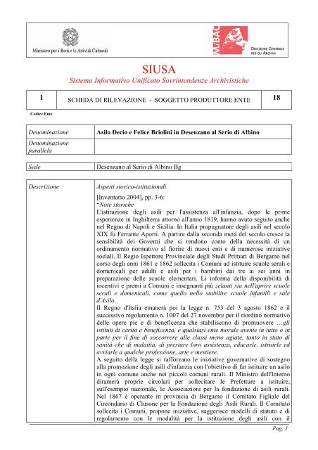 Asilo Decio e Felice Briolini in Desenzano al Serio - Comunità ...