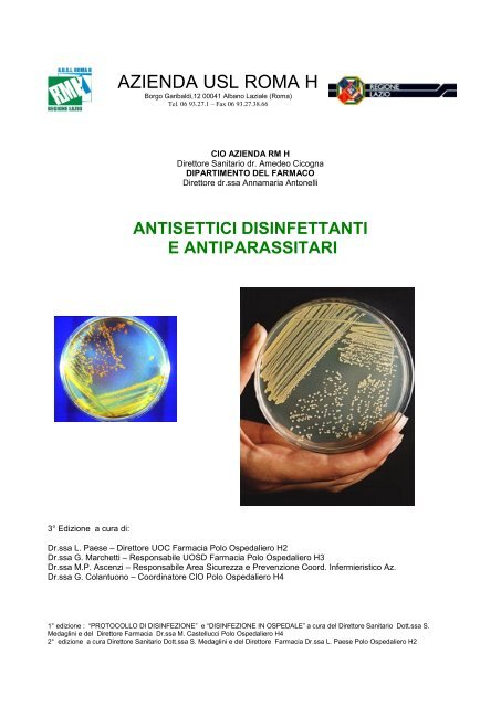 Antisettici, disinfettanti e antiparassitari - Azienda USL Roma H