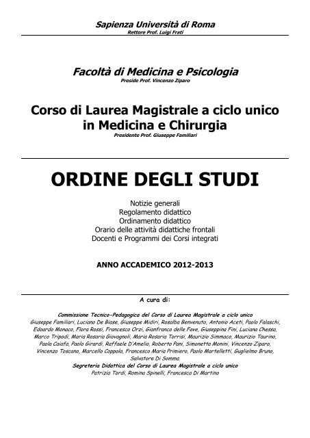 Ordine degli studi - Seconda Facoltà di Medicina e Chirurgia