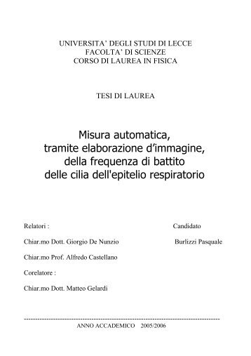 misura automatica della frequenza di battito ciliare - Scienza dei ...