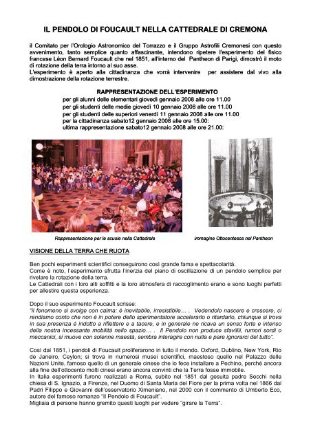 Il Pendolo Di Foucault Nella Cattedrale Di Cremona Itis Janello