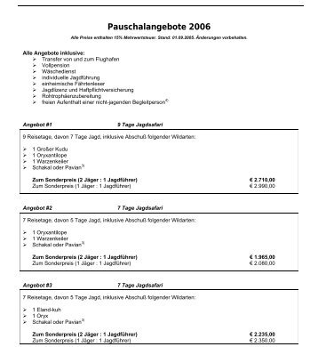 Pauschalangebote 2006 - Grefe-Jagdreisen