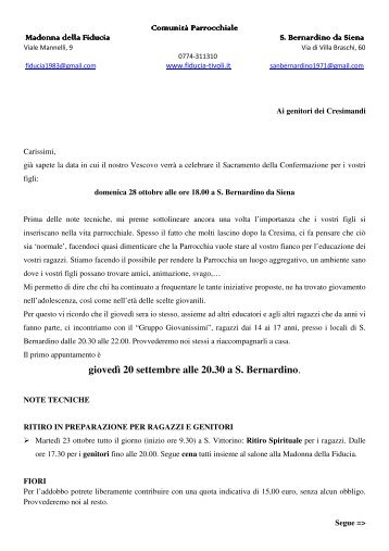 Lettera ai genitori dei ragazzi che faranno la Cresima il 28 ottobre ...