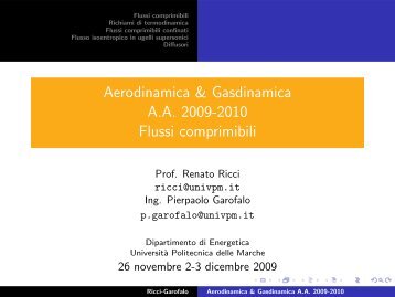 Aerodinamica & Gasdinamica A.A. 2009-2010 Flussi comprimibili