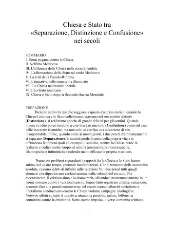 Chiesa e Stato tra «Separazione, Distinzione e Confusione» nei secoli