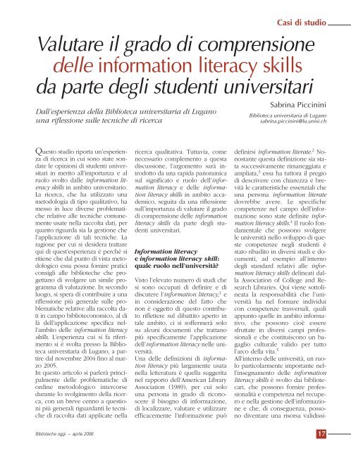 Valutare il grado di comprensione delle information literacy skills da ...