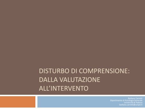 La valutazione del disturbo di comprensione - master disturbi ...