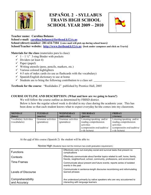 syllabus travis high school school year 2009 – 2010 - Fort Bend ...
