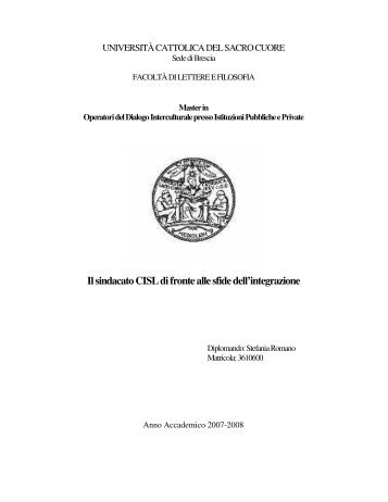 tesi di laurea di Stefania Romano in formato PDF - Cisl Brescia