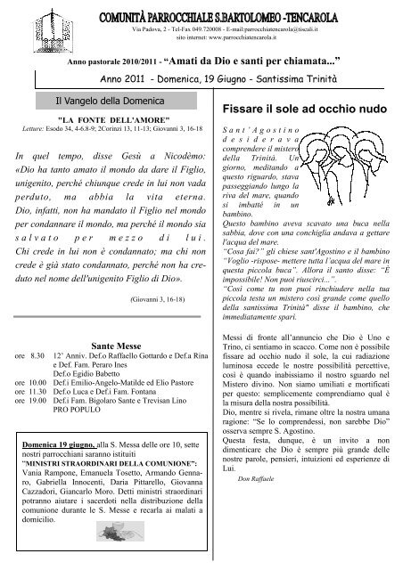 Foglio settimana 19 Giugno 2011.pdf - Parrocchia San Bartolomeo ...