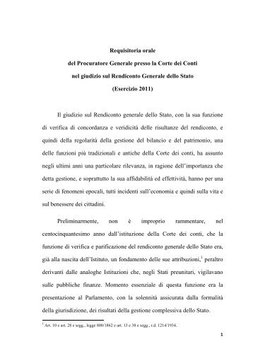 Requisitoria orale del Procuratore Generale presso ... - Corte dei Conti