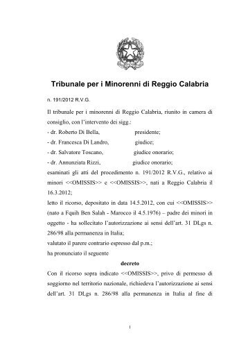 Tribunale per i Minorenni di Reggio Calabria