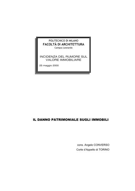 Incidenza del rumore sul valore immobiliare - Laboratorio di ...