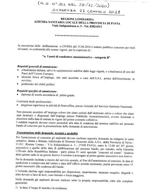 Concorso pubblico coadiutore amministrativo cat. B.pdf - ASL Pavia