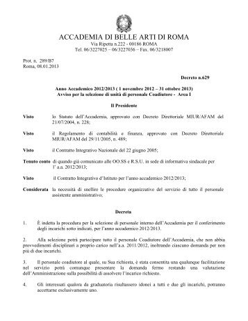 Bando incarichi personale coadiutore A.A. - Accademia di Belle Arti ...