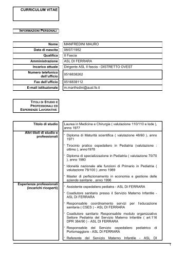CV MANFREDINI MAURO.pdf - Azienda USL di Ferrara