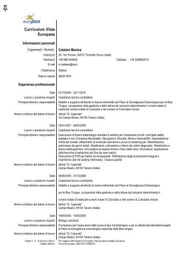 CV - Istituto Zooprofilattico Sperimentale dell'Abruzzo e del Molise