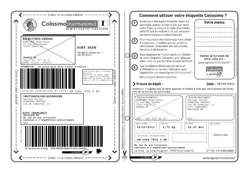 www.coliposte.fr Siège Social : W000002271652 44, boulevard de ...