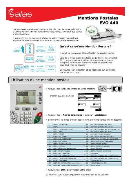 Mentions Postales EVO 440 - Satas